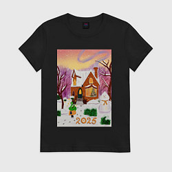 Футболка хлопковая женская Настроение Дом, цвет: черный