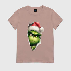 Футболка хлопковая женская Гринч похититель рождества в ожидании нового года, цвет: пыльно-розовый