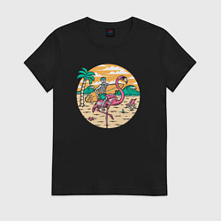 Футболка хлопковая женская Скелетик серфингист, цвет: черный