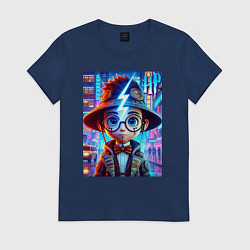 Футболка хлопковая женская Гарри Поттер юниор - неоновое свечение, цвет: тёмно-синий