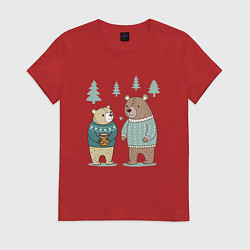 Футболка хлопковая женская Медведи-соседи, цвет: красный