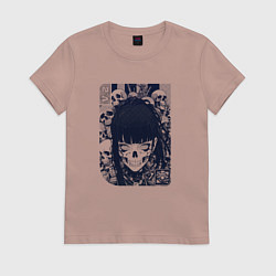 Футболка хлопковая женская Кибернетическая девушка-скелет, цвет: пыльно-розовый