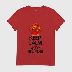 Футболка хлопковая женская Сохраняй спокойствие и с новым годом, цвет: красный