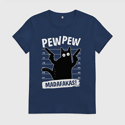 Футболка хлопковая женская Кот с пушками, цвет: тёмно-синий