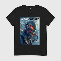 Футболка хлопковая женская Перерождение ядовитой слизи в киберпанк - Веном, цвет: черный