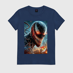 Футболка хлопковая женская Ужасный Веном - неоновое свечение, цвет: тёмно-синий