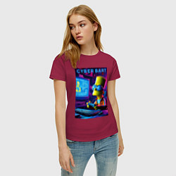 Футболка хлопковая женская Cyber Bart is an avid gamer, цвет: маджента — фото 2