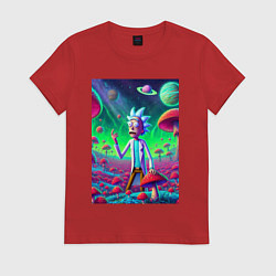 Футболка хлопковая женская Рик потерял Морти на грибной планете, цвет: красный