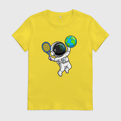 Футболка хлопковая женская Космический теннис, цвет: желтый