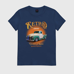 Футболка хлопковая женская Ретро гараж и автомобиль Chevrolet Thriftmaster, цвет: тёмно-синий