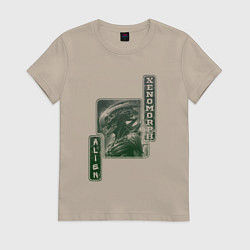 Футболка хлопковая женская Иллюстрация ксеноморфа, цвет: миндальный