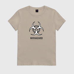 Футболка хлопковая женская Biohazard черно белый, цвет: миндальный