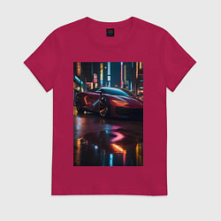 Футболка хлопковая женская Суперкар и неон, цвет: маджента