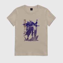 Футболка хлопковая женская Рогатый воин-скелет, цвет: миндальный