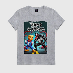 Футболка хлопковая женская Веном против Дональда Трампа - нейроарт, цвет: меланж