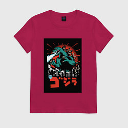 Футболка хлопковая женская Годзилла поп-арт, цвет: маджента