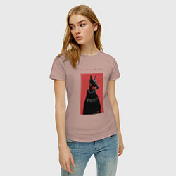 Футболка хлопковая женская Порода Доберман - половинка пары, цвет: пыльно-розовый — фото 2