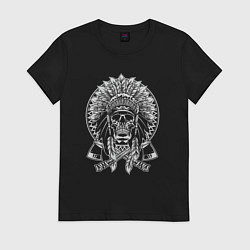 Футболка хлопковая женская Indian skeletor, цвет: черный