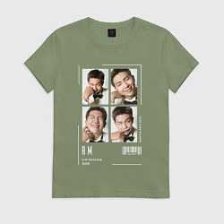 Футболка хлопковая женская Namjoon bts 4cut, цвет: авокадо