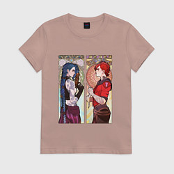 Футболка хлопковая женская Ви и Джинкс - Аркейн, цвет: пыльно-розовый