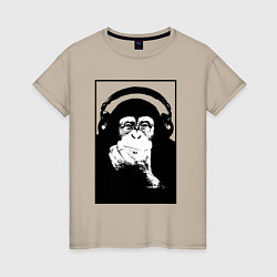 Футболка хлопковая женская Monkey in the headphones, цвет: миндальный