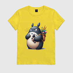 Футболка хлопковая женская Totoro and black cat - anime, цвет: желтый