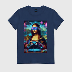 Футболка хлопковая женская Mona Lisa is an avid gamer - cyberpunk, цвет: тёмно-синий