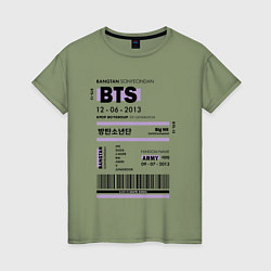 Футболка хлопковая женская Bts ticket, цвет: авокадо