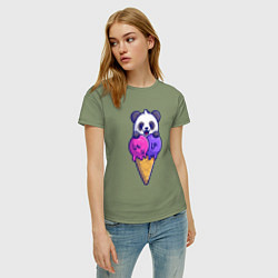 Футболка хлопковая женская Panda ice cream, цвет: авокадо — фото 2