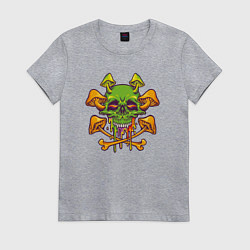 Футболка хлопковая женская Чезёный череп и грибочки, цвет: меланж