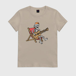 Футболка хлопковая женская Скелетик гитарист, цвет: миндальный