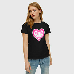Футболка хлопковая женская Oh my god love, цвет: черный — фото 2