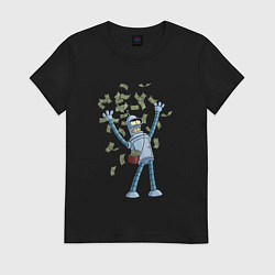 Футболка хлопковая женская Бендер с кучей денег: Футурама, цвет: черный