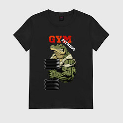 Футболка хлопковая женская GYM fitness - crocodile, цвет: черный