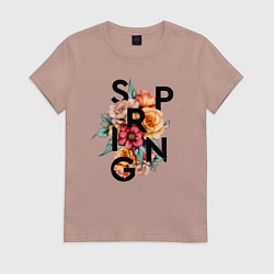 Футболка хлопковая женская Spring flowers, цвет: пыльно-розовый