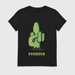 Футболка хлопковая женская Cactus - fucktus, цвет: черный