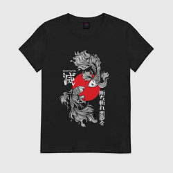 Футболка хлопковая женская Бойцовые петушки истребители демонов, цвет: черный