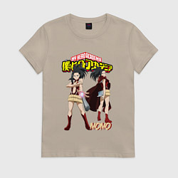 Футболка хлопковая женская Моя Геройская академия Момо героиня, цвет: миндальный