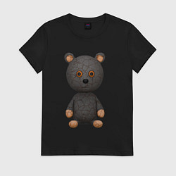 Футболка хлопковая женская Плюшевый медведь игрушка, цвет: черный