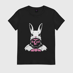 Футболка хлопковая женская Череп - кролик, цвет: черный