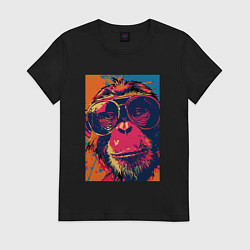 Футболка хлопковая женская Обезьяна в очках big pop art, цвет: черный
