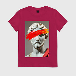 Футболка хлопковая женская Античная статуя с красным штрихом, цвет: маджента