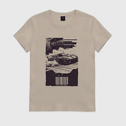 Футболка хлопковая женская Ретро постер с спорткаром, цвет: миндальный