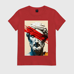 Футболка хлопковая женская Штрих на античной статуе, цвет: красный