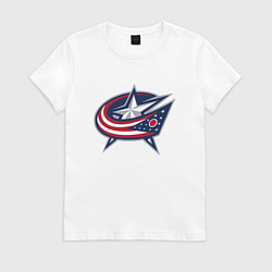 Футболка хлопковая женская Columbus blue jackets - hockey team - emblem, цвет: белый