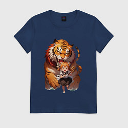 Футболка хлопковая женская Дева в тени тигра, цвет: тёмно-синий