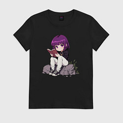 Футболка хлопковая женская Девочка с книжкой, цвет: черный