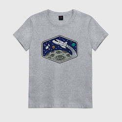 Футболка хлопковая женская Шаттл над луной, цвет: меланж