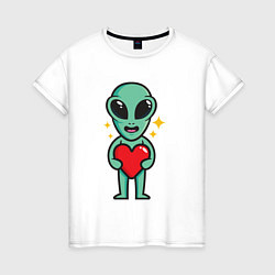Футболка хлопковая женская Пришелец с сердечком, цвет: белый