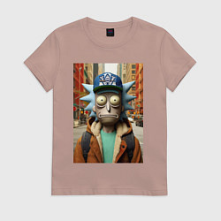 Футболка хлопковая женская Рик Санчес в Нью-Йорке - нейроарт, цвет: пыльно-розовый